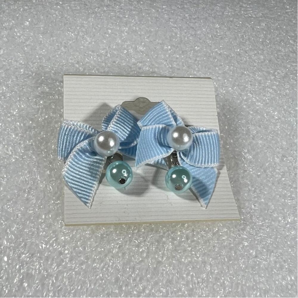 Retro Korean Coquette Faux Simulated Pearl Bow Earrings New on Card Deadstock - Picture 10 of 13